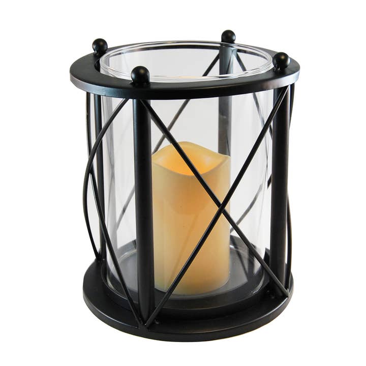 Metal Hurricane with Battery Operated LED Candle for wholesale by LumaBase