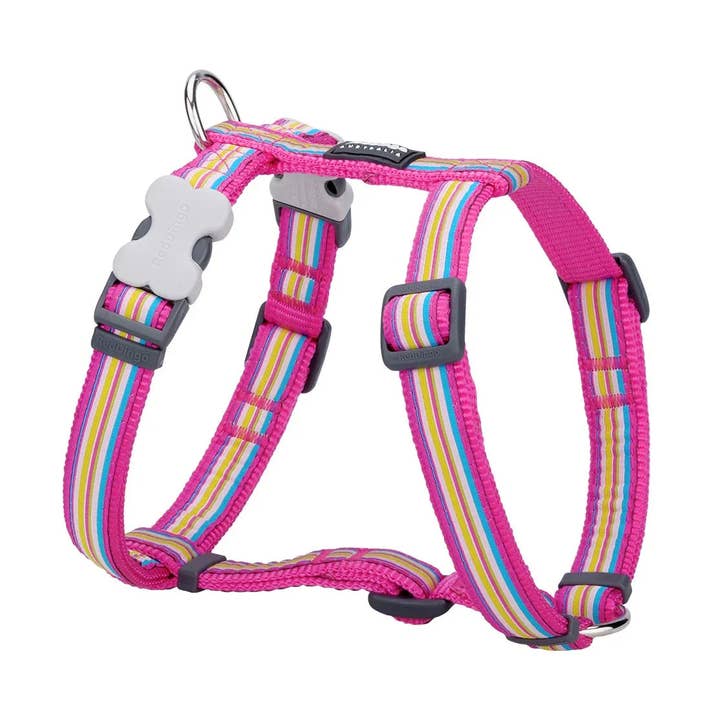 Red Dingo Dog H-Harness Design Horizontal Stripes Hot Pink for wholesale by Sherwood Paws