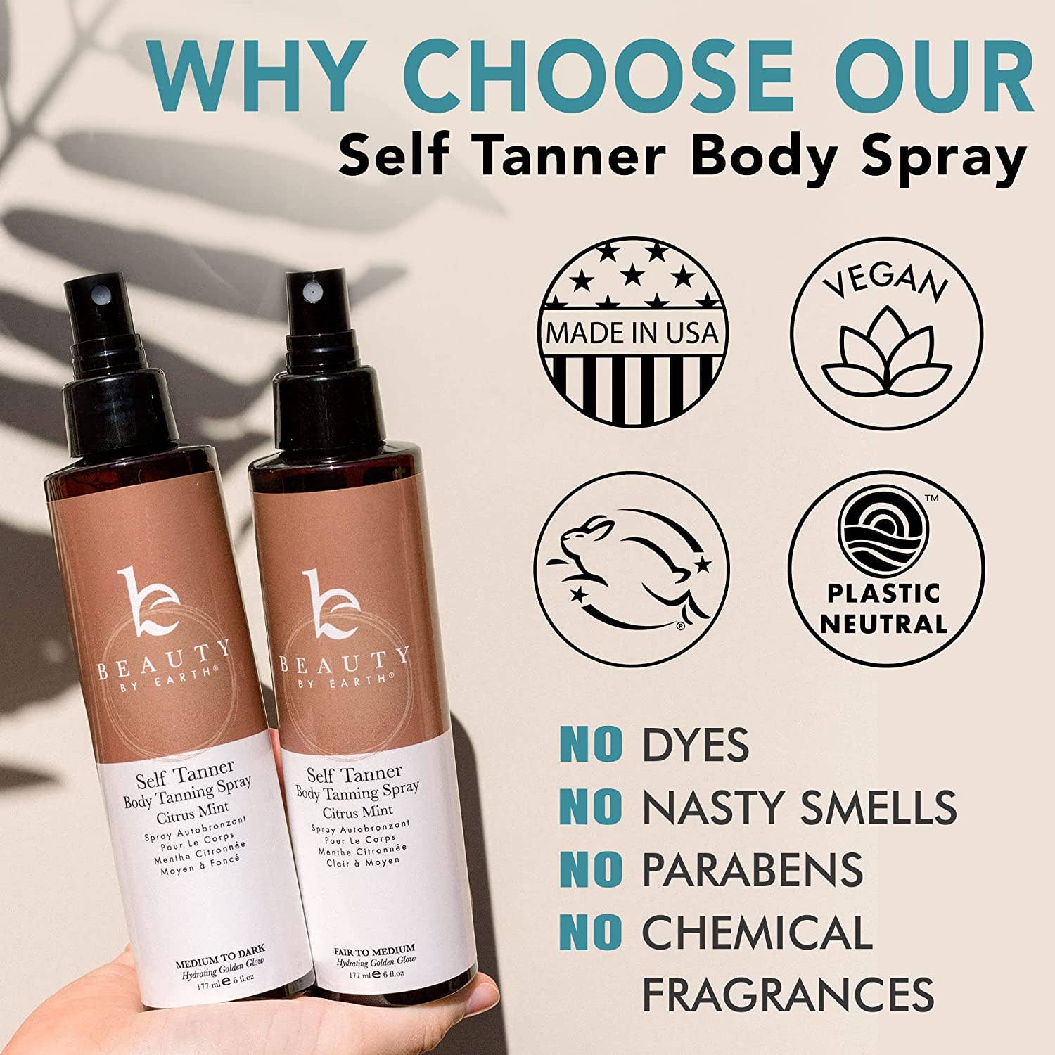 Beauty By Earth - Wholesale Self-Tanner - Self Tanner Body Spray 6oz,  (2 Shades)2