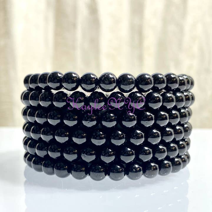 Natural Black Onyx 6mm 7.5” Crystal Healing Stretch Bracelet for wholesale by KayleeNYC