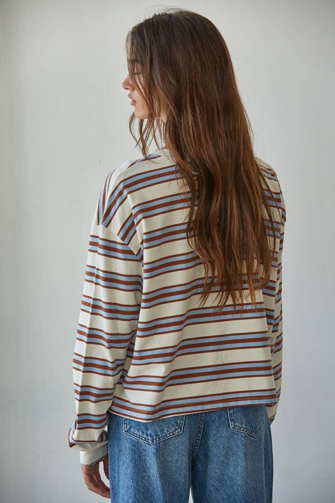 By Together - Wholesale Knit Top - Women's - L8681 | Knit Cotton Multicolor Stripe Crew Neck Long Sleeve 2