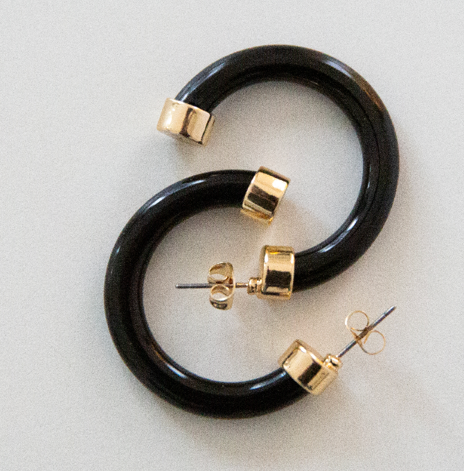 Hoo Hoops - Vente Créoles - Petites boucles d'oreilles créoles en acrylique - Noir1