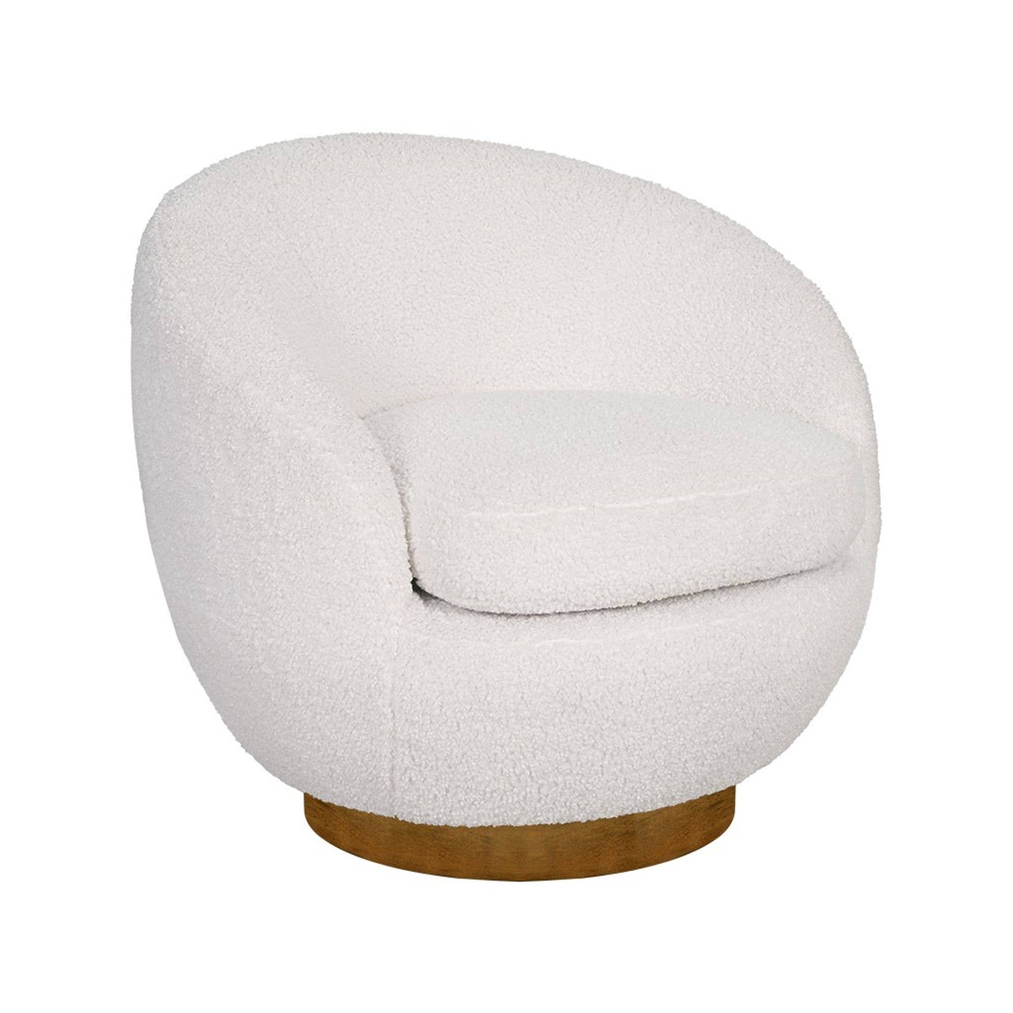 Olliix - Wholesale Chair - Cream Shearling Sherpa Swivel Chair with Wood Base *2