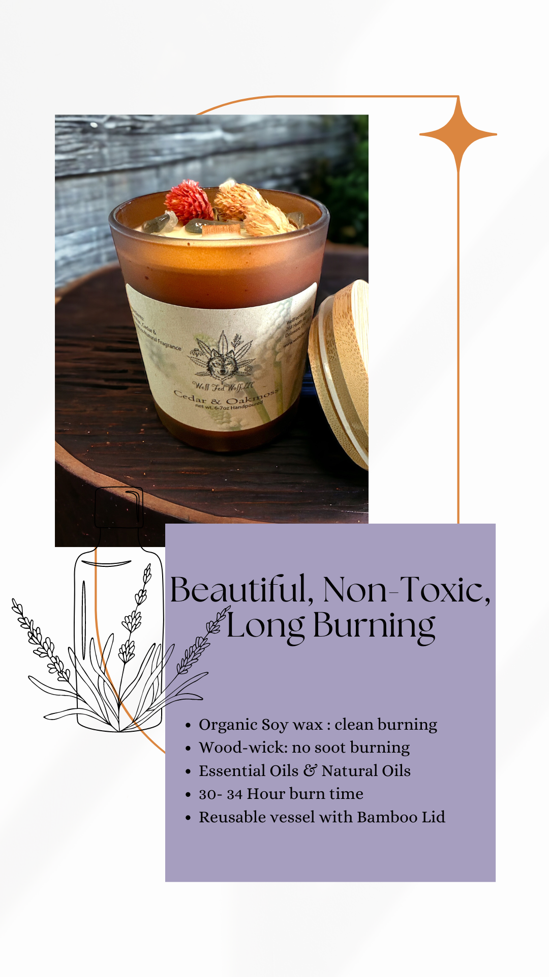 Well Fed Wolf L.L.C. - Wholesale Jar/Filled Candle -  Organic Soy Wax Candle w/ Bamboo Lid, Natural Oils,Crystals5