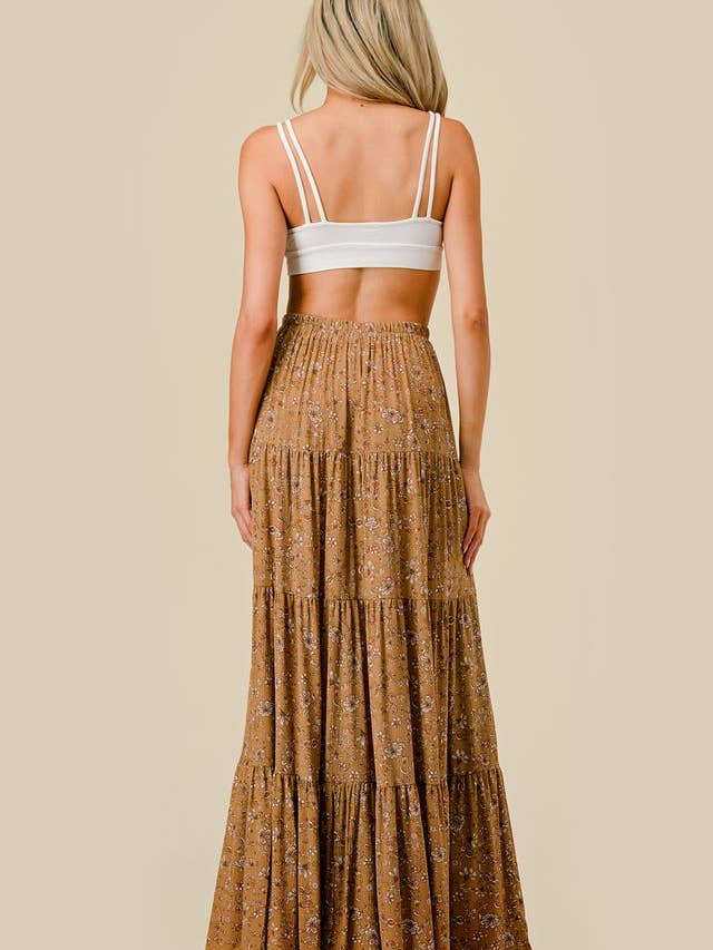 Saints & Hearts - Wholesale Skirt - Women's - SS1147G MUSTARD/GOLD PAISLEY PRINT TIERED MAXI SKIRT
