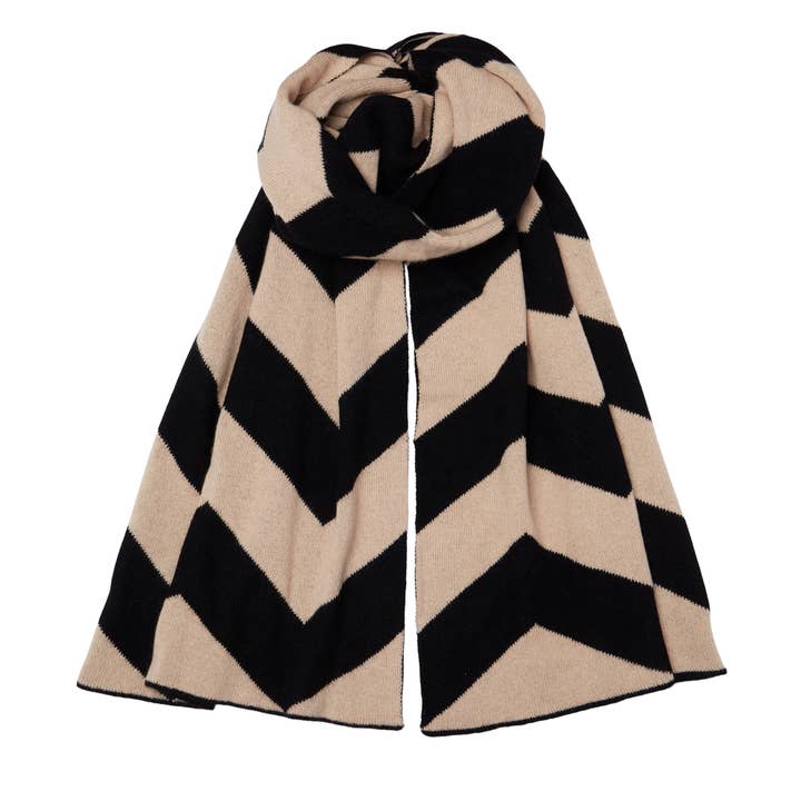 Chevron Cashmere Scarf - Black/Cream for wholesale by Somerville Scarves