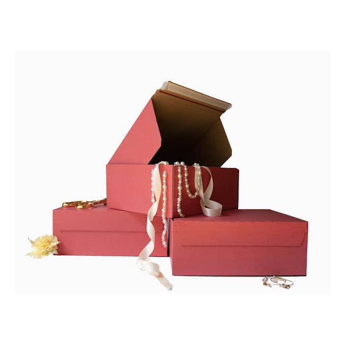 Scatole decorative pieghevoli autosigillanti rosse 10x8x4 per la vendita all'ingrosso da parte di Eleven Fashion