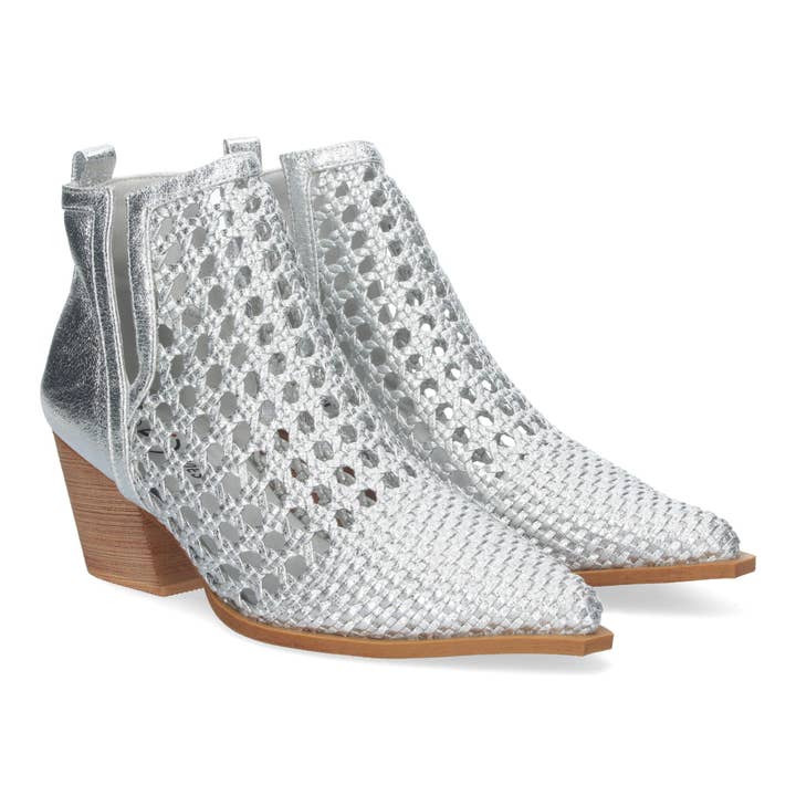 Zilveren enkellaarsjes met gevlochten bandjes voor wholesale door Brideluxe Mayorista