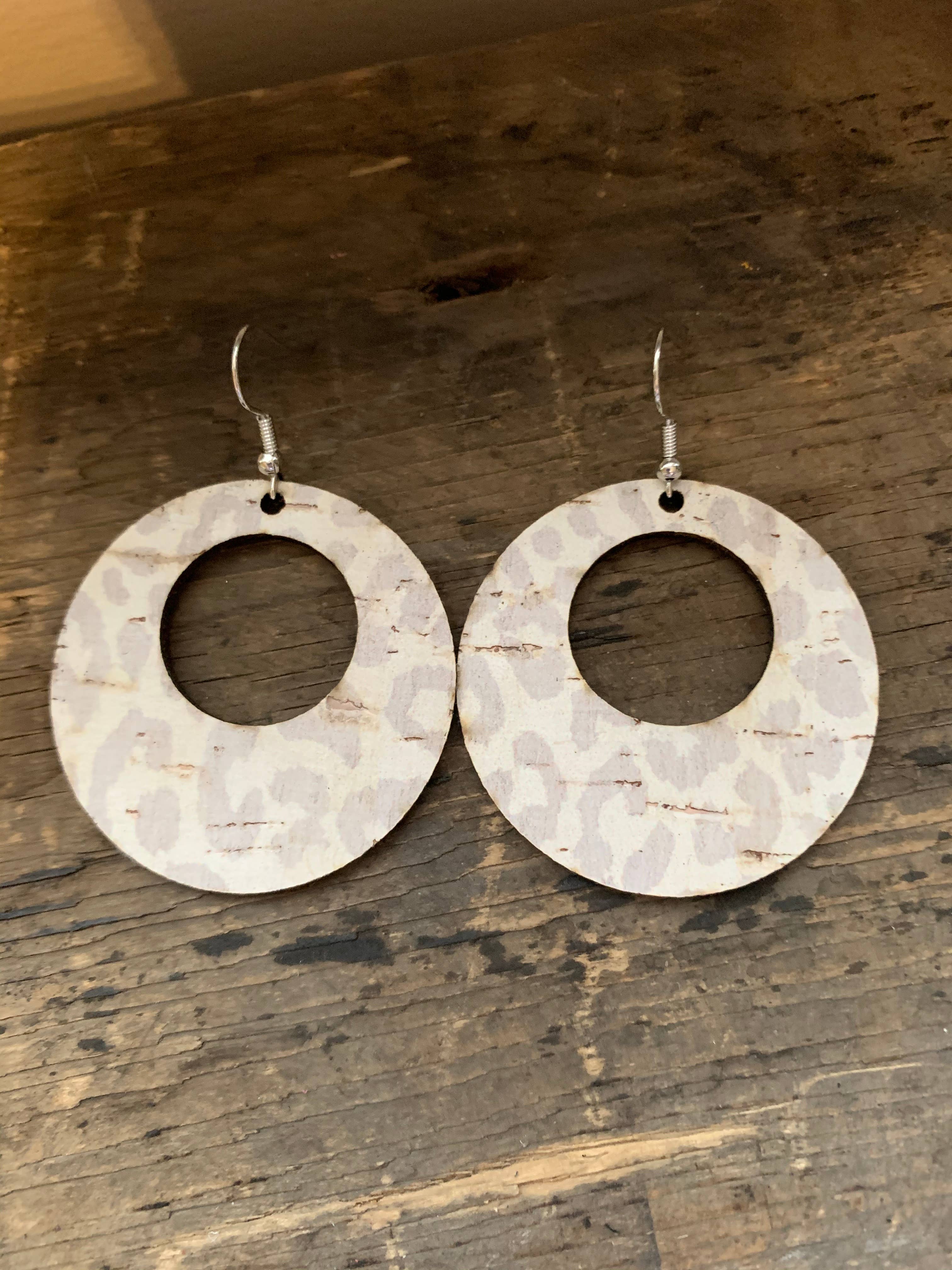 Jill's Jewels - Wholesale Dangle Earrings - Neutral Tan Leopard Cork Hoop Earrings1