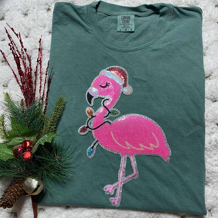 Trendy Transfers – wholesale Patch – Christmas Flamingo Sequin Patch1