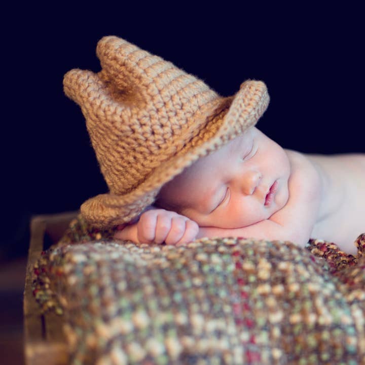 Brown Crocheted Handmade Heirloom Cute Baby Gift Cowboy Hat for wholesale by The Daisy Baby LLC