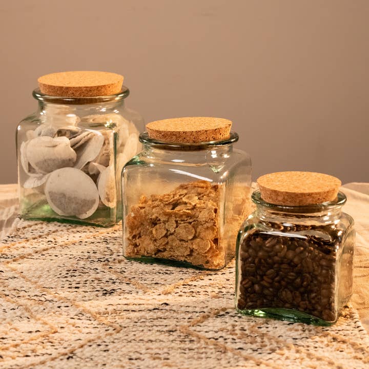 Jarapa - Wholesale Jar - Recycled Glass Square Storage Jars with a Cork Lid5