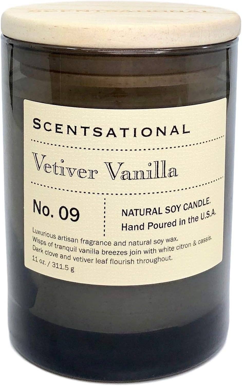 Scentsational Candles – wholesale Jar/filled candle – 11Oz Apoth Brown - Vetiver Vanilla No. 09 - Wd Lid0