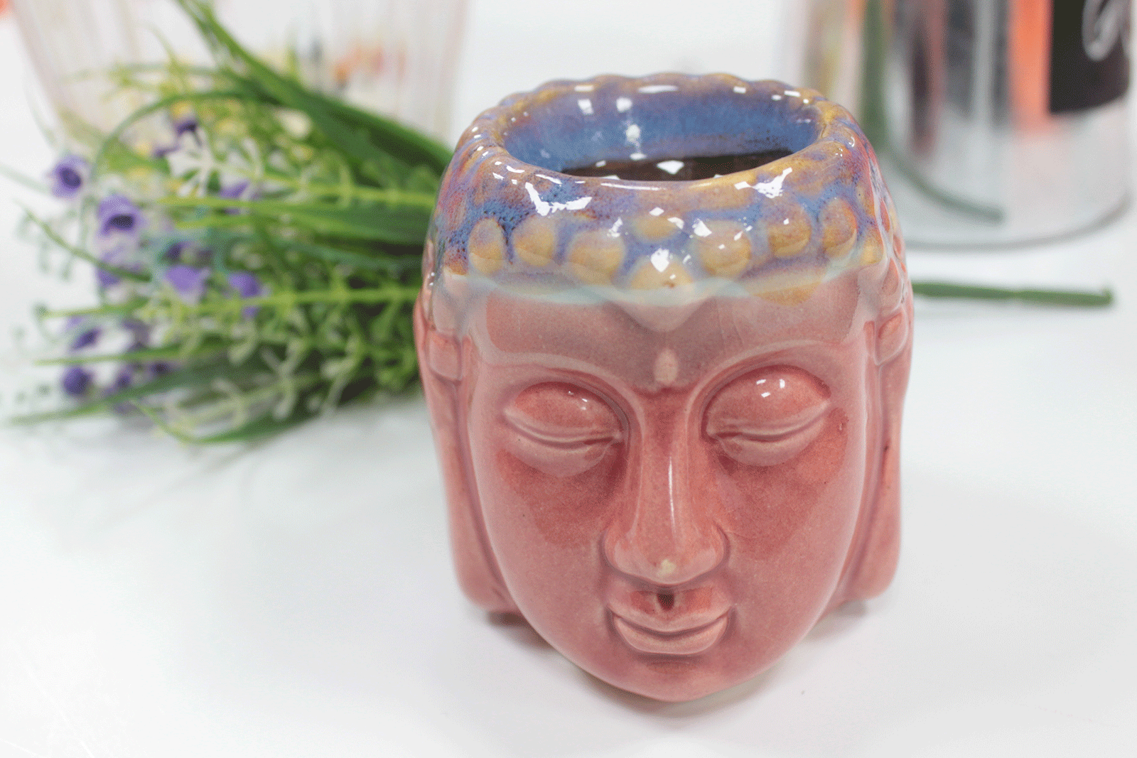 Ancient Wisdom - Wholesale Oil Warmer - Buddha Oil Burner - Rose & Teal1