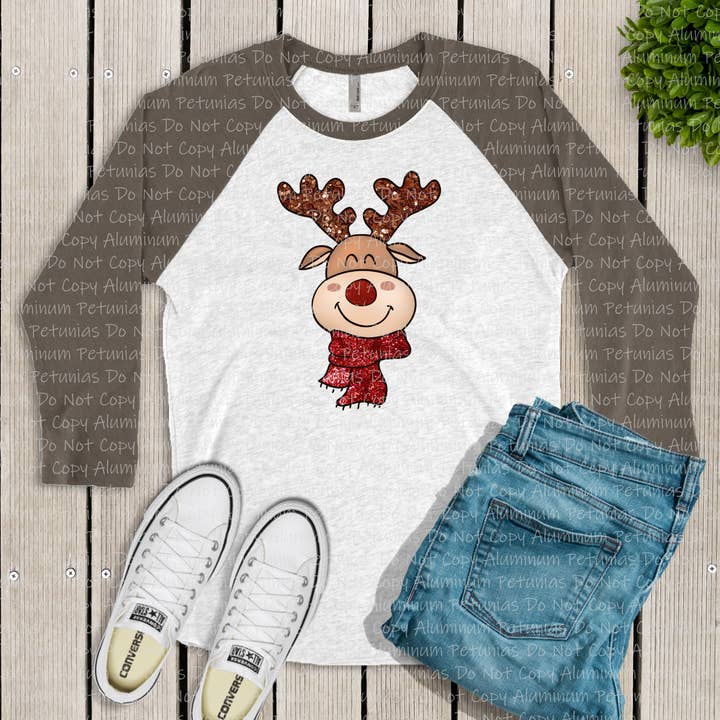 Faux Sequin Reindeer Raglan Tee for wholesale by Aluminum Petunias