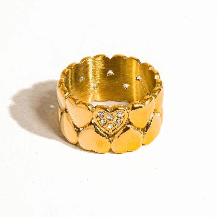 Wayn 18K Gold Non-Tarnish Petite Hearts Ring for wholesale on Faire