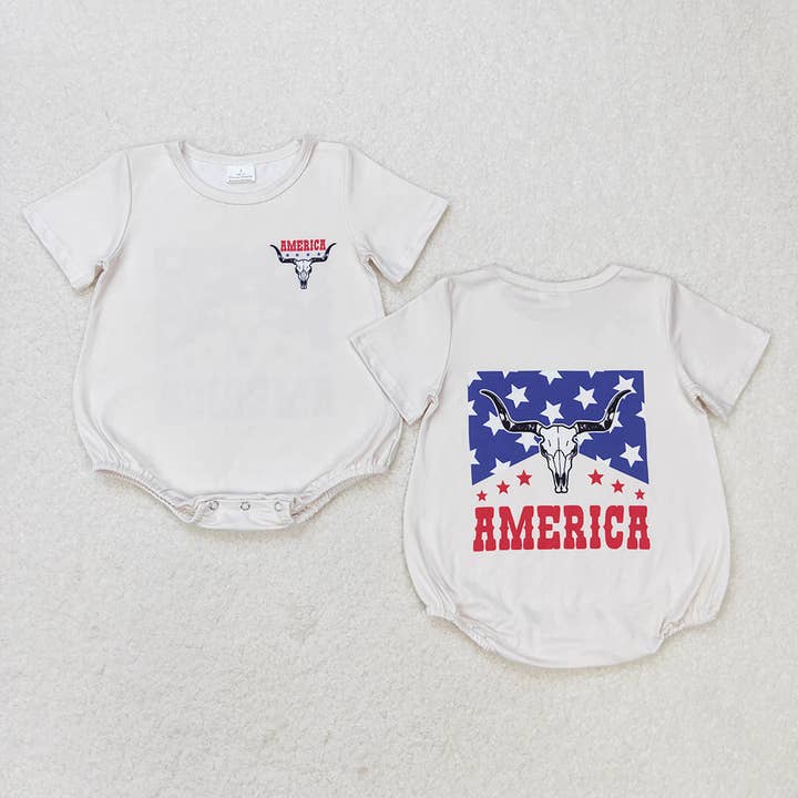 Baby Infant Boys Cow 4th Of July Short Sleeve Rompers for wholesale by Aier Wholesale