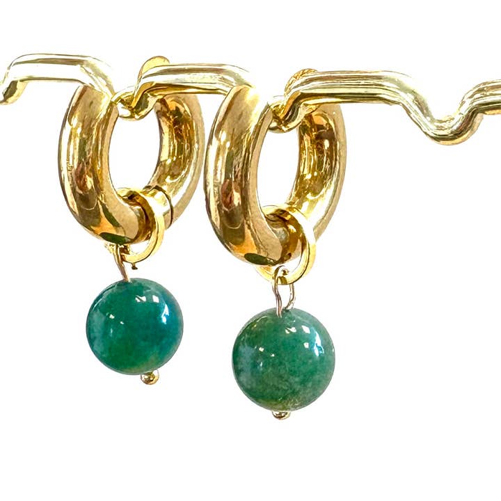 Earrings gold green aventurine for wholesale by Chic Le Freak