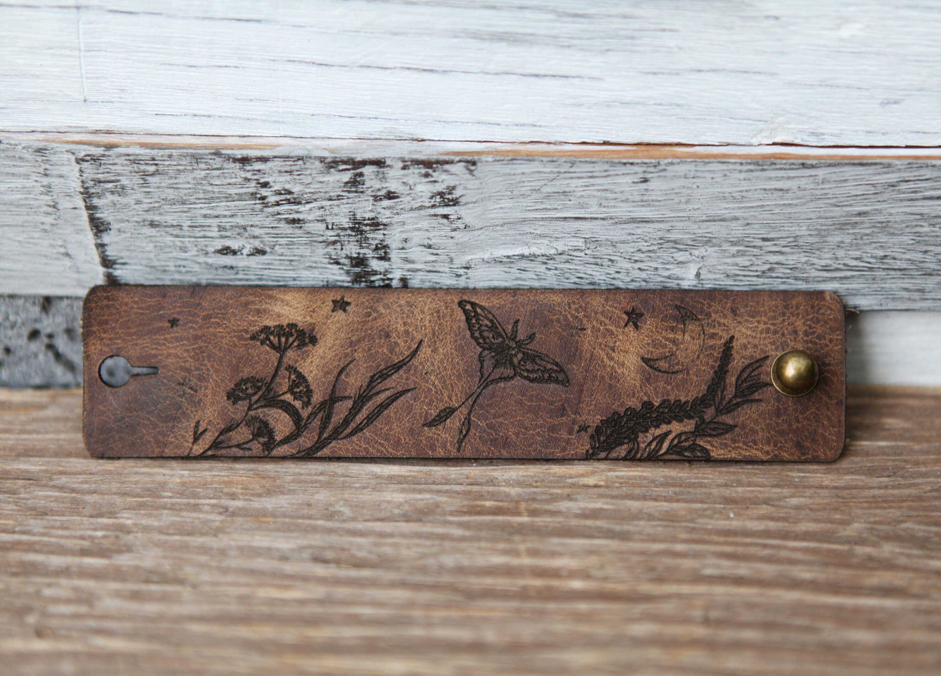 Sunrise Grove - Wholesale Scarf Clip - Women's - Luna Moth Moon & Stars Leather Shawl Cuff with Bronze Stud8