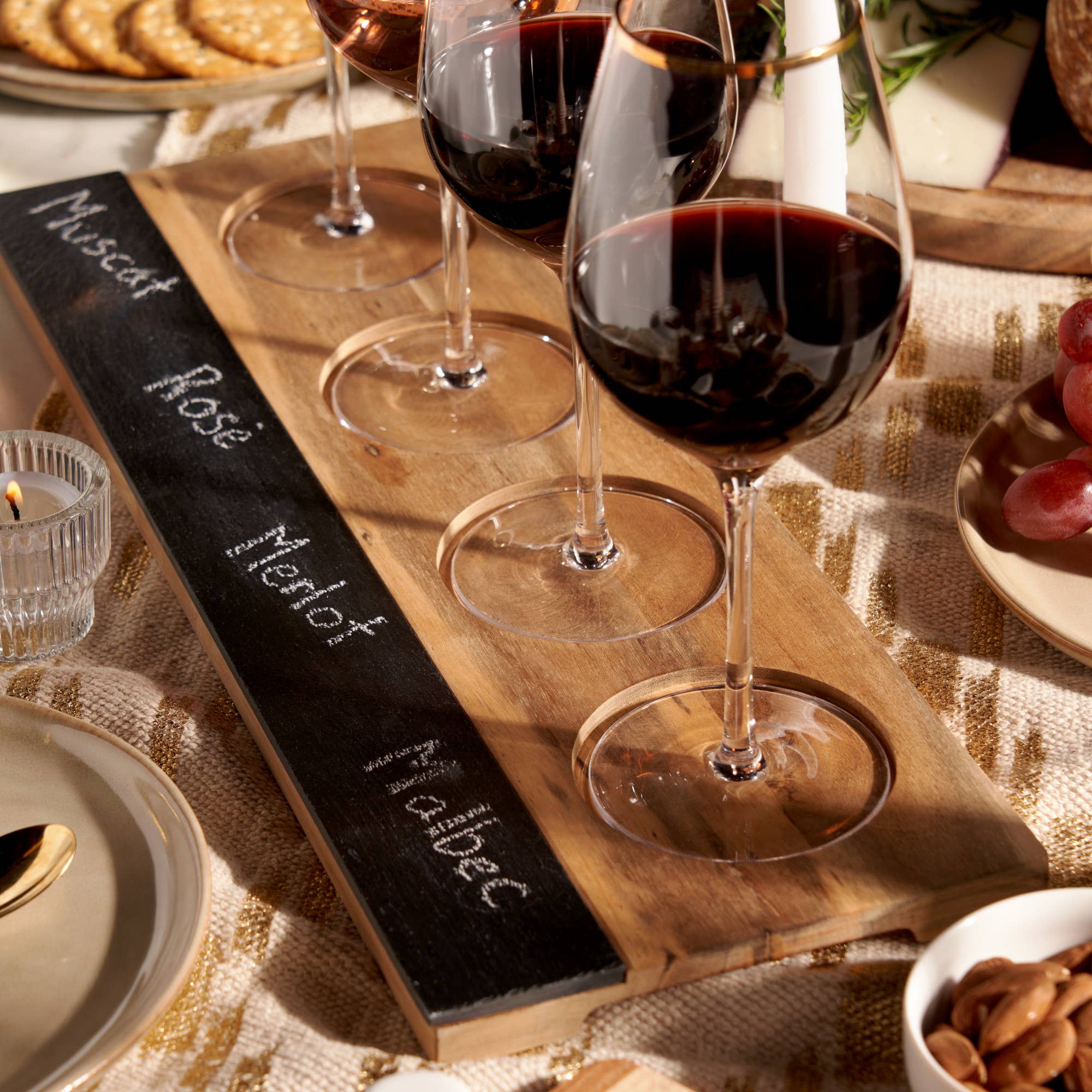 Twine - Wholesale Beer/Wine Caddy - Acacia and Slate 4 Glass Wine Flight Board Includes Chalk3
