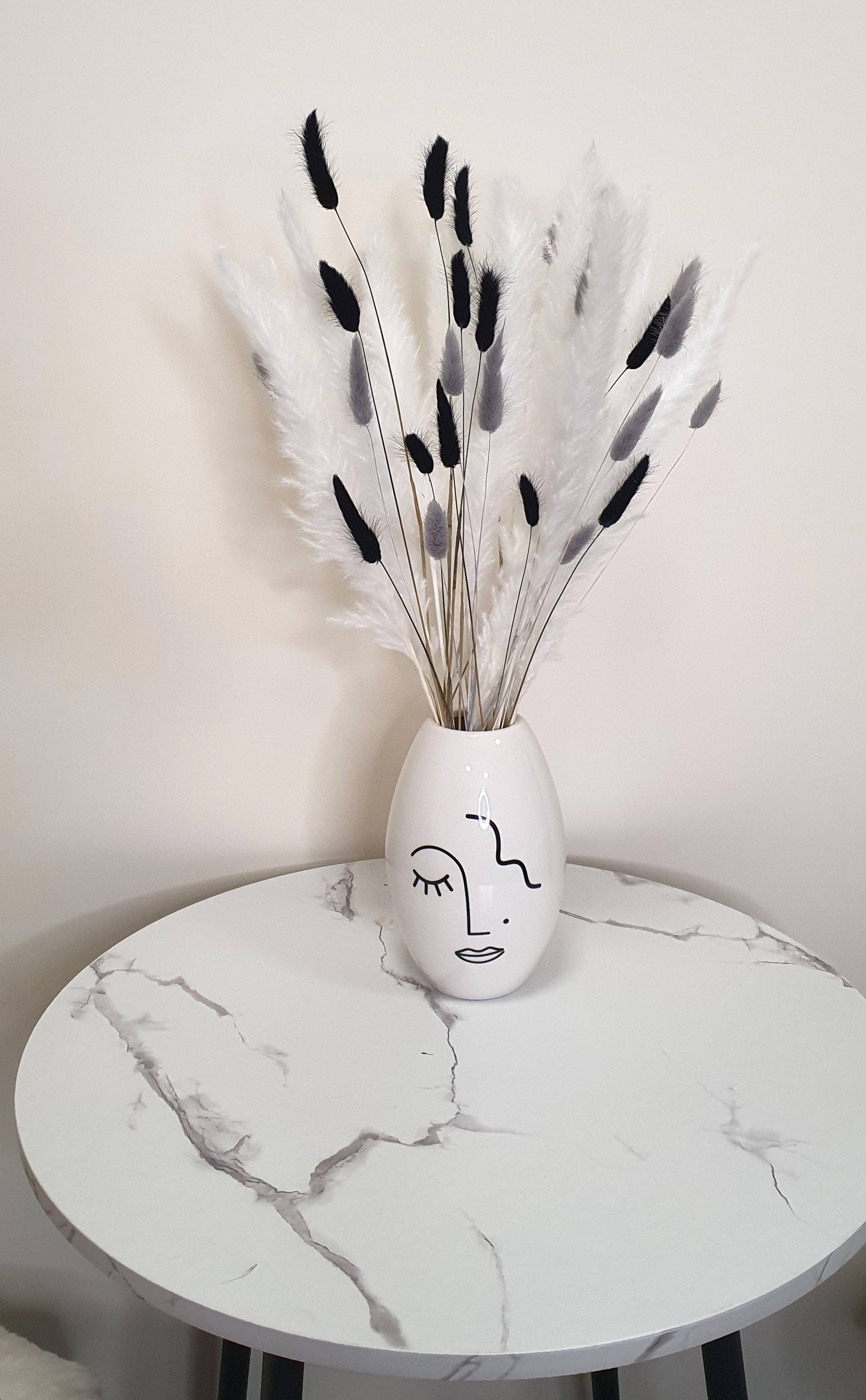 Opal Lily - Wholesale Dried/Pressed Flowers - Pampas Grass & Bunny Tails Bundle - White, Black & Grey8