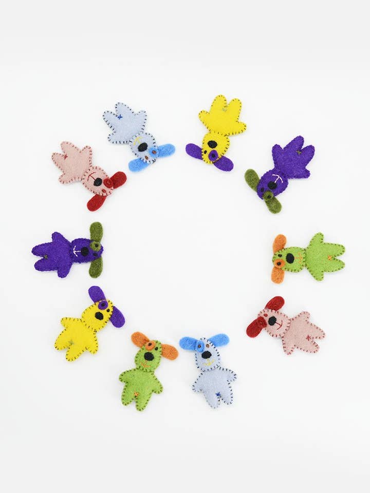 Multicolor Felt Cartoon Dog Toy | Set Of 10 for wholesale by Woollyfelt