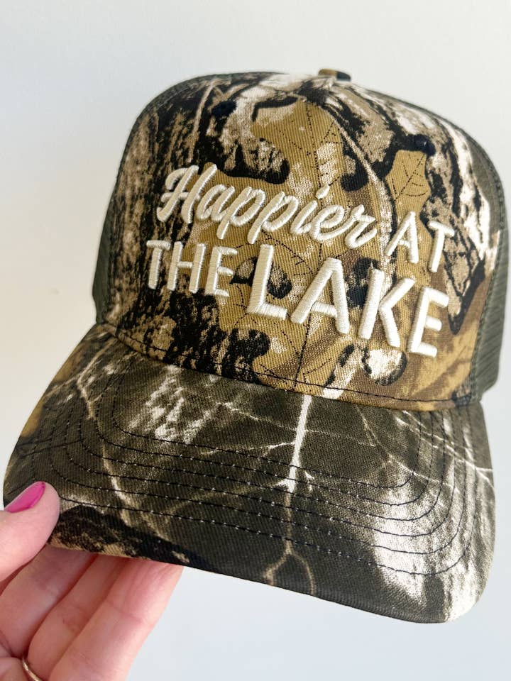Happier At The Lake Camo Hat for wholesale by Social Statement