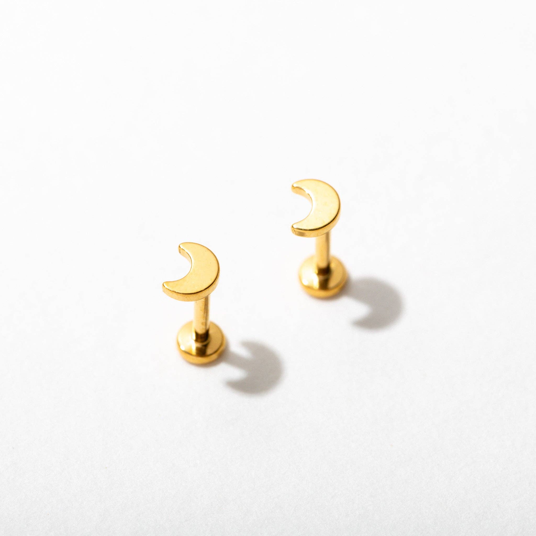 Larissa Loden - Wholesale Stud/Post Earrings - 14k Gold PVD or Titanium Moon Flat Back Stud Earrings - Pair or Single