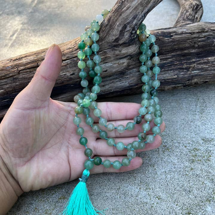 Lungta Imports - Wholesale Prayer Beads Necklace - Natural Green Aventurine Hand Knotted Mala, Rosary 108 Beads, Japa Mala, Meditation Mala, Mala Necklace, Free Silk Pouch