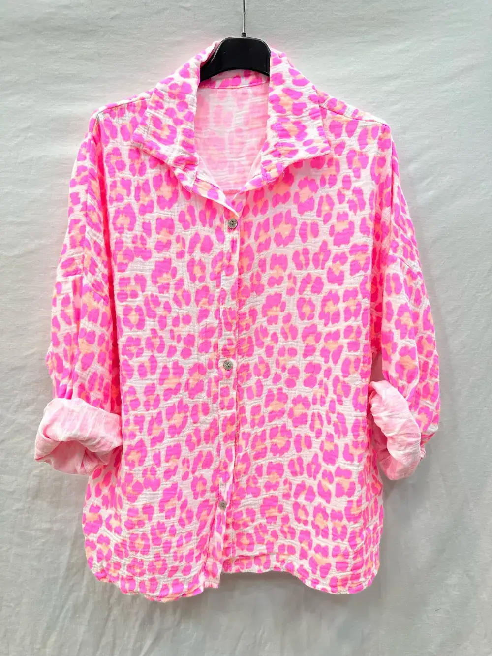 Mimi & Gogo - Vendita all'ingrosso Camicia button down - Donna - Camicia in garza di cotone con leopardo @8800_ChLeoGaze4