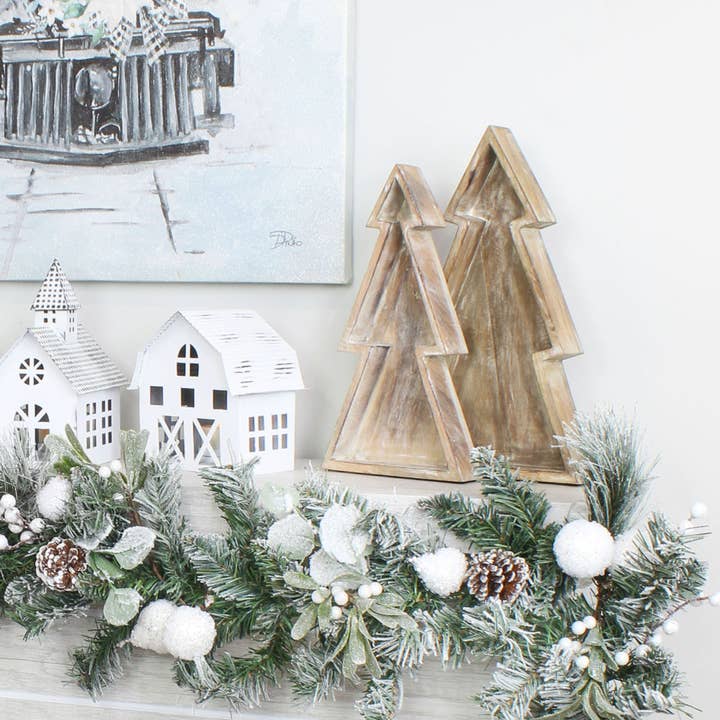 Kurated Korner - Wholesale Decorative Tray - AuldHome Design Wooden Christmas Tree Trays 2pc Set10