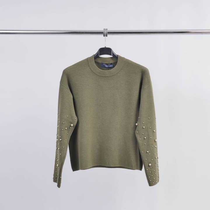 Cecile Wang – wholesale Knitted jumper – Women′s – Round neck sweater with pearls on the sleeves DSY242264