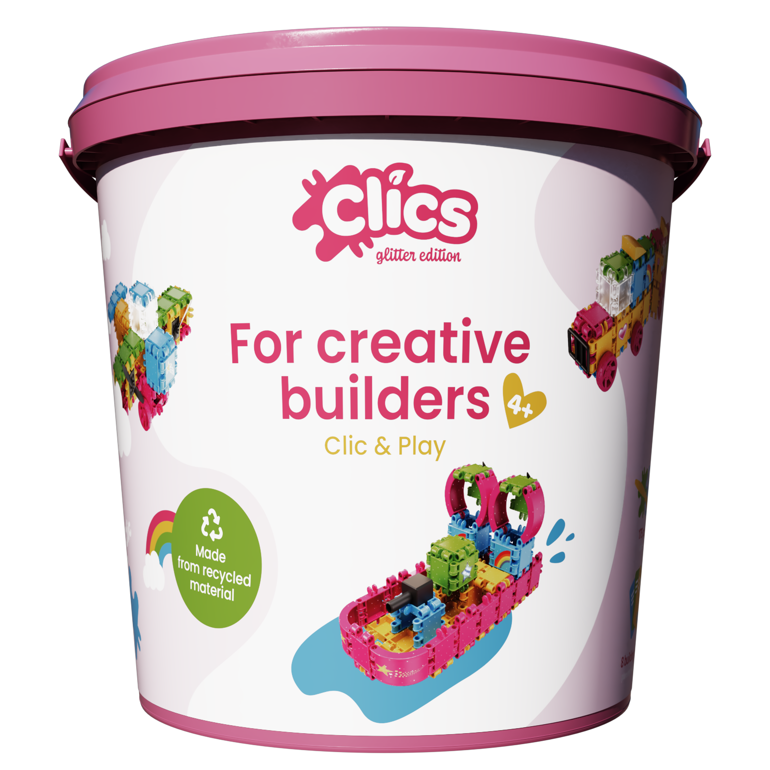 CLICS NV - Wholesale Building Set - Kids - Clics Bucket 8 in 1 - Glitter - made from recycled material1