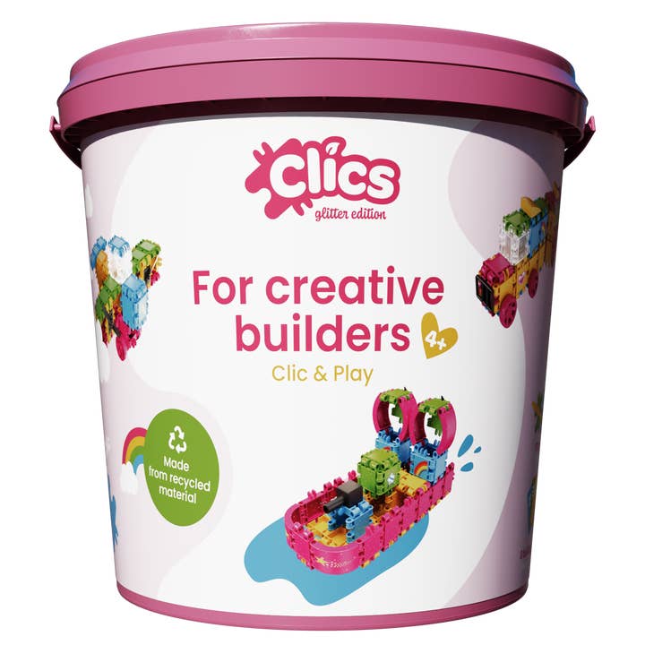 CLICS NV - Wholesale Building Set - Kids - Clics Bucket 8 in 1 - Glitter - made from recycled material1