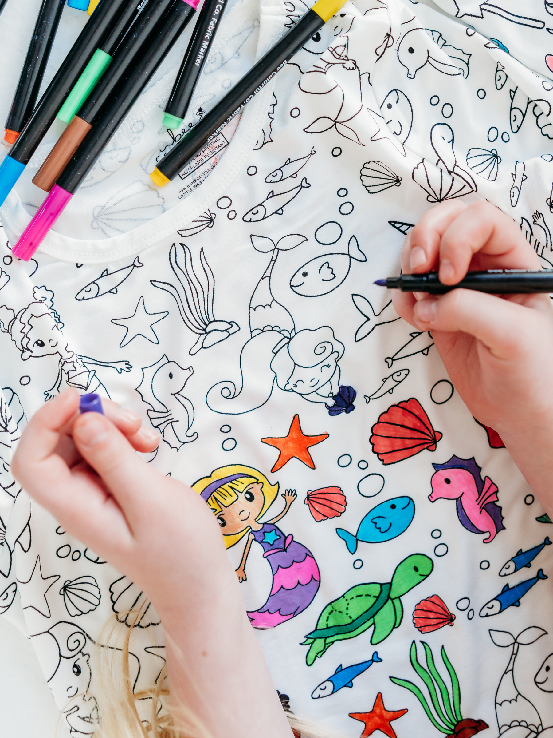 Bee Colorful Co. - Wholesale Sleepwear Set - Kids - Mermaid Coloring Pajamas 2 piece set made from Bamboo2