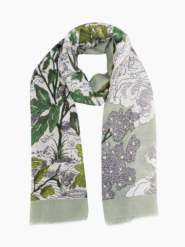 Emery Lightweight Scarf - Green, Floral for wholesale by Sarta Accessories