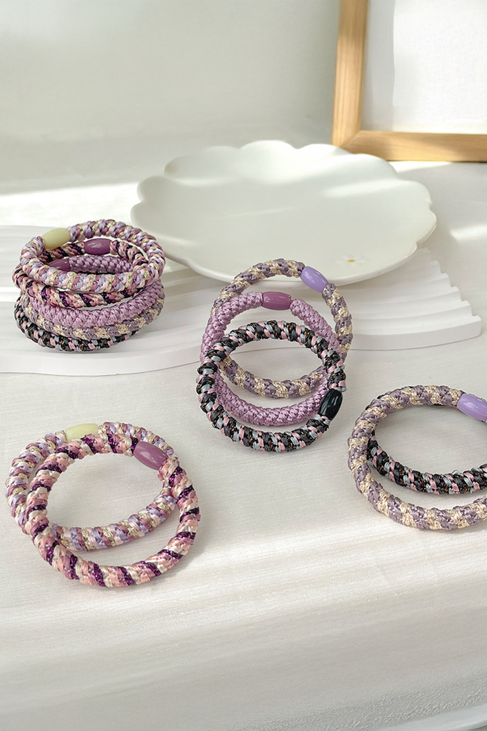 Purple 15 pcs Elastic Braided Hair Tie for wholesale on Faire0