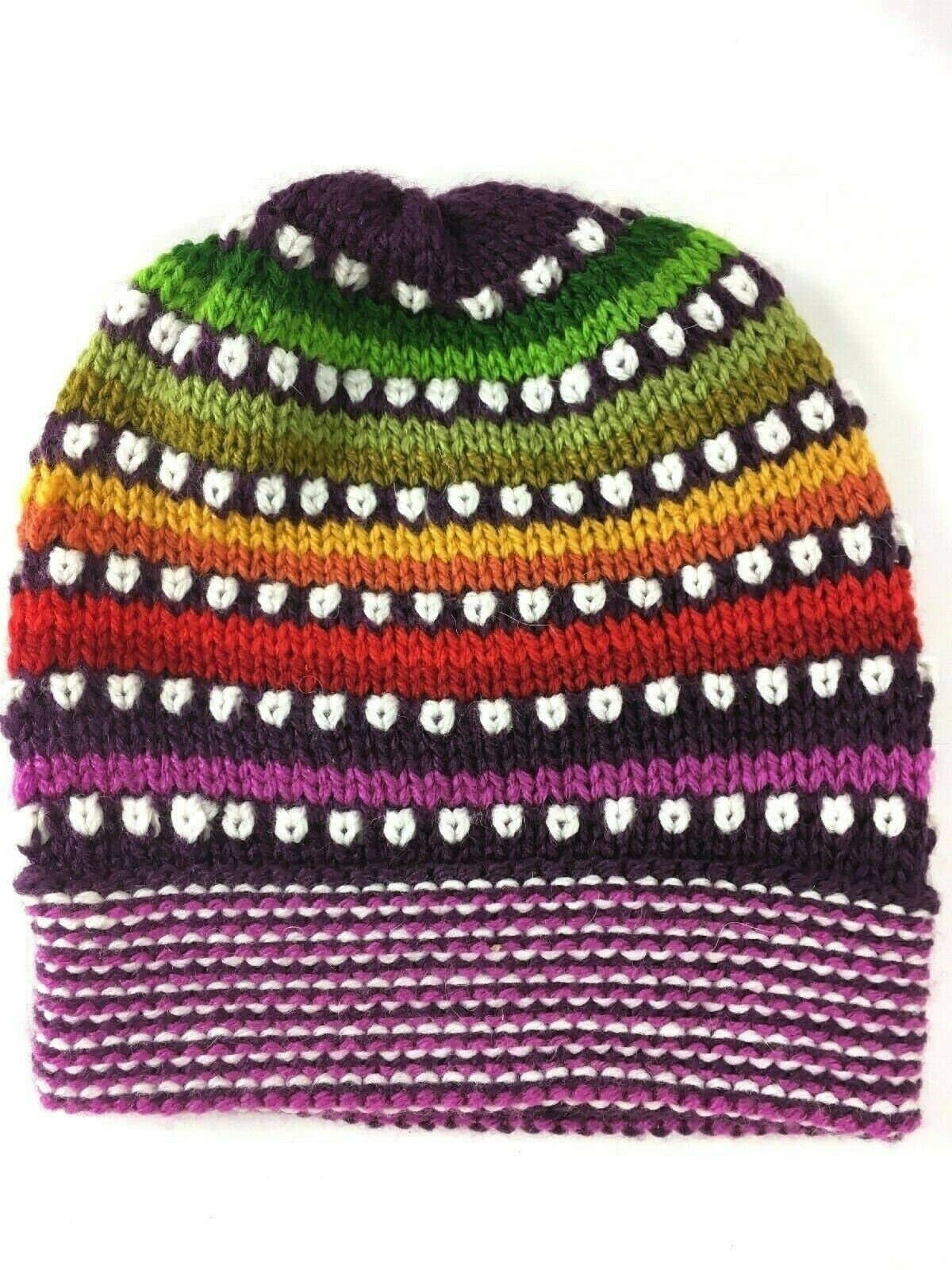 assorted colors unisex Multicolor Hand Knit Alpaca Beanie Hat Cap for wholesale on Faire1