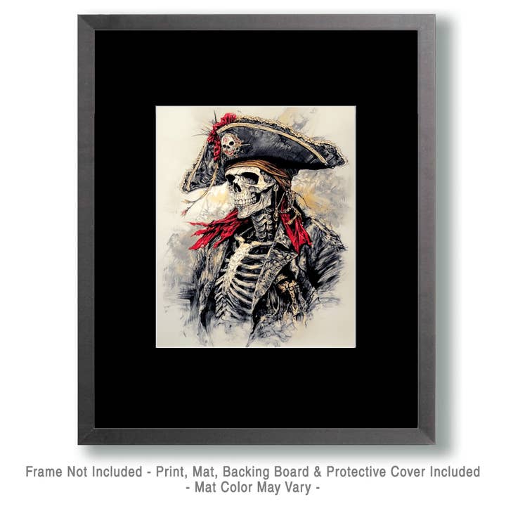 Mowbi - Wholesale Art Print - Captain Bones - Skull & Skeleton Art Prints - 8"x10" Art Print for 11"x14" Frame1