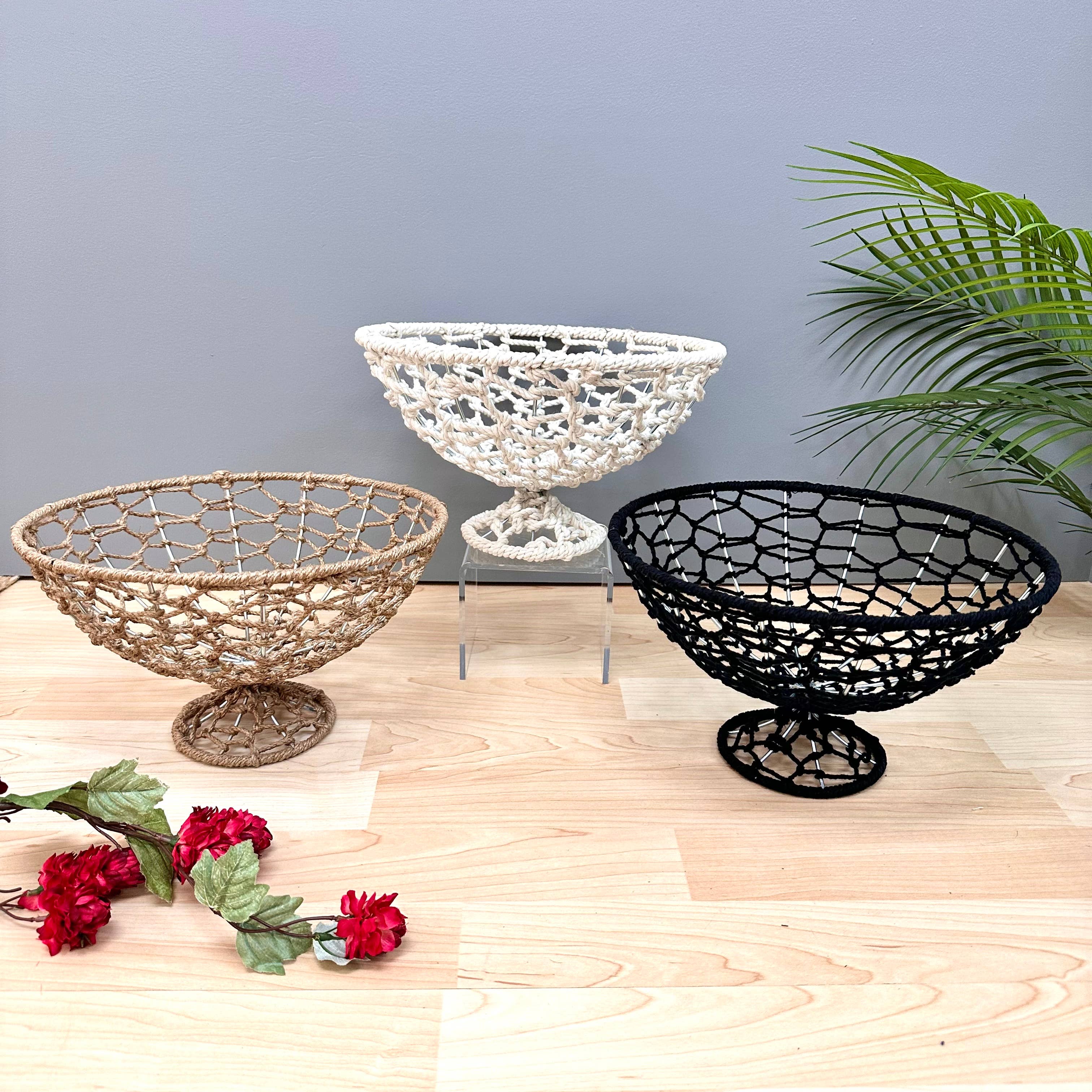 India Handicrafts Inc – Großhandel Korb – Jutegitter Runde Fußschalen (3er-Set)5