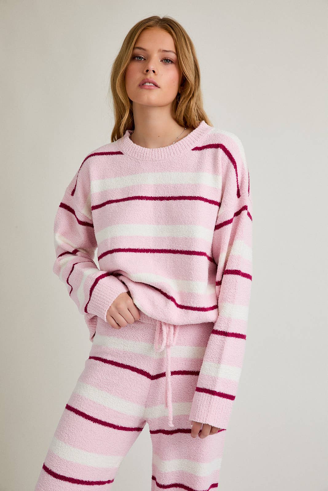 LE LIS - Wholesale Lounge Set - Women's - LONG SLEEVE STRIPE SWEATER TOP WITH WIDE LEG SWEATER PANTS5