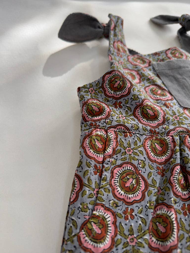 Yo Baby - Wholesale Dress - Kids - Reversible Solid Grey Corduroy & Grey Floral Printed Ruffle Dress9