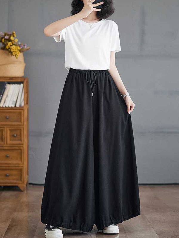 ShieldChic - Wholesale Pants - Women's - High Waisted Loose Drawstring Elasticity Pleated Pockets Culotte Knickerbockers11