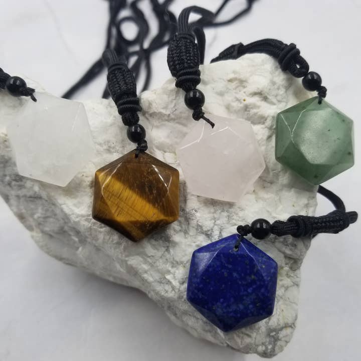 Crystal Pendulum Hexagon Gem Pendant Necklace for wholesale by The Pretty Jewellery