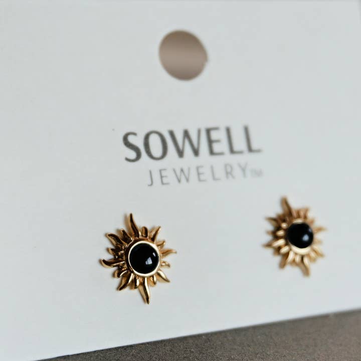 18k Gold Sunburst Earrings - Onyx for wholesale by Sowell Jewelry