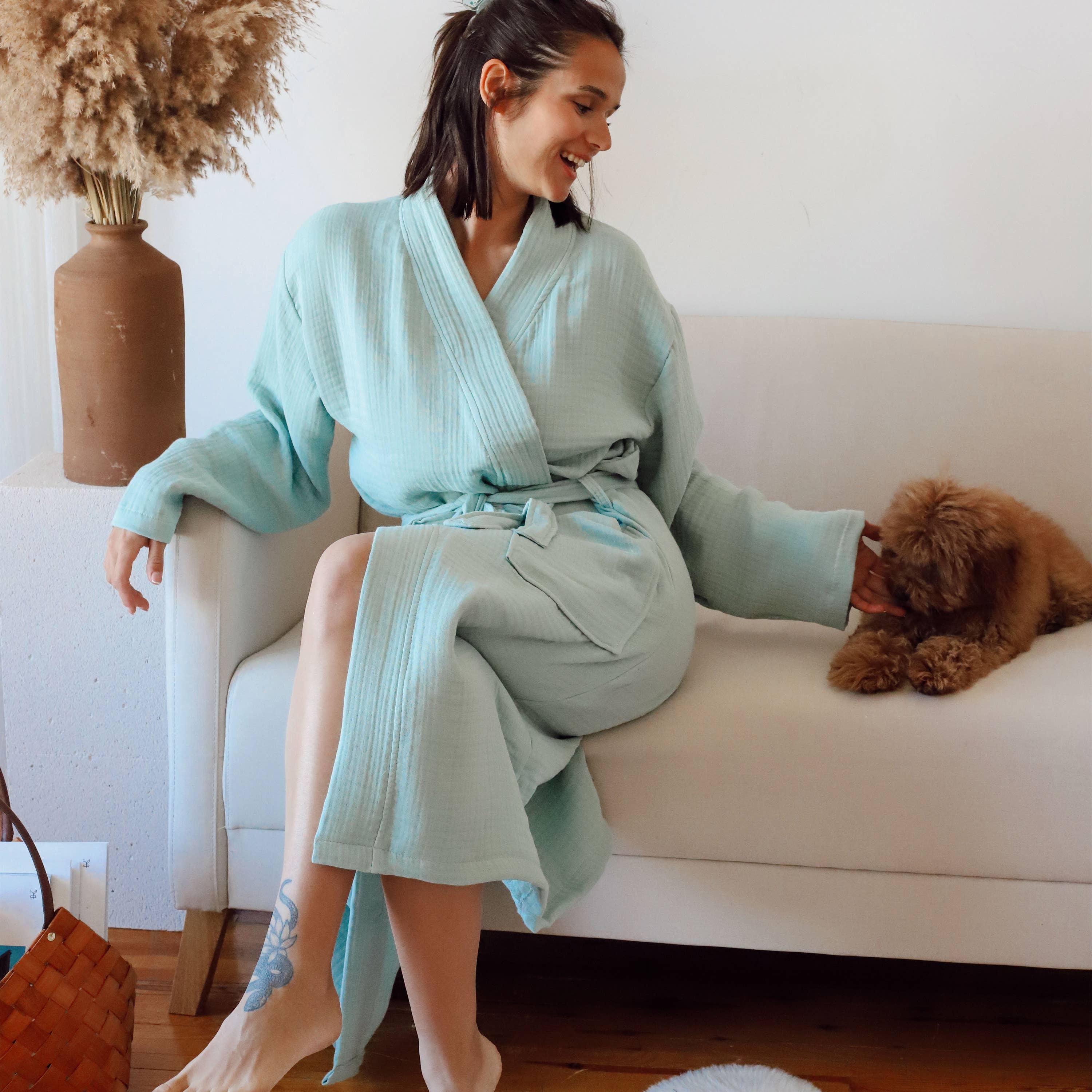 Vivamaison - Wholesale Robe - Unisex - Luxury 4 Layer Muslin Bathrobe, Natural Cotton Spa Comfort6