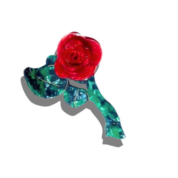 Red Handmade Origami Rose Stem Flower Claw Hair Clip for wholesale on Faire