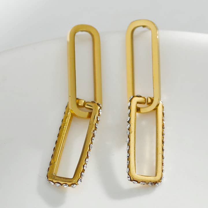 LUCIANA Brincos de Ouro com Zircónia Pavé e Duplo Design de Clipes de Papel por atacado de HACKNEY NINE