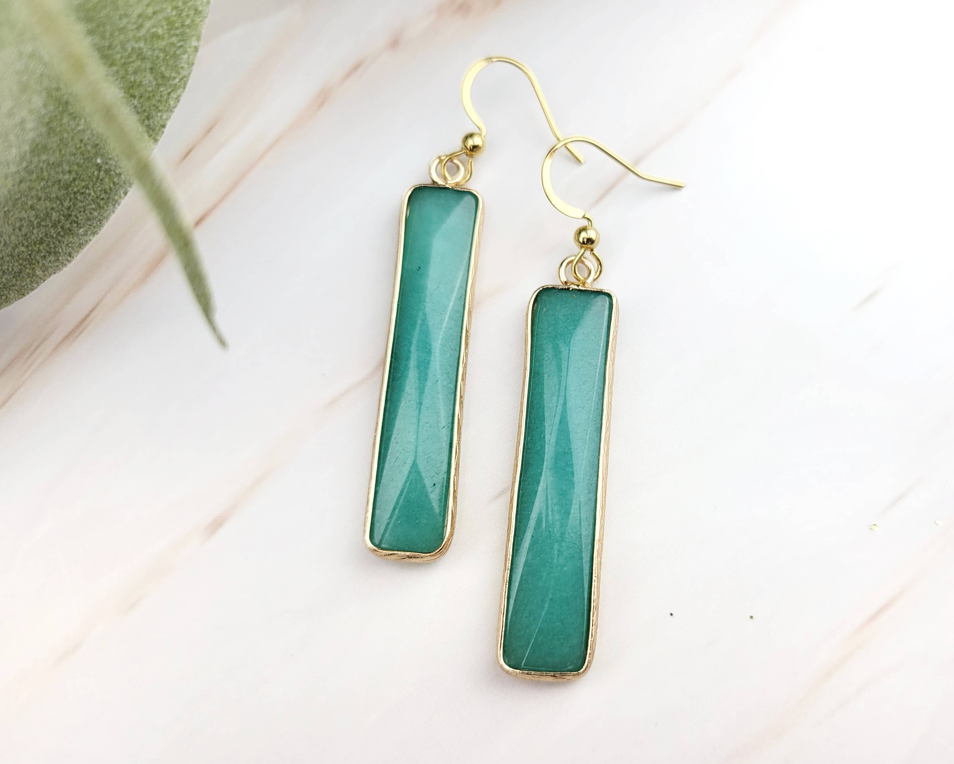 WonderLight Jewelry - Vente Boucles d'oreilles pendantes - Boucles d'oreilles en forme de barre de cristal - Amazonite/Confidence5
