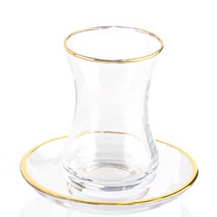 Set of 6 Tea Cups with Gold Trim for wholesale by CLASSIC TOUCH DECOR INC.